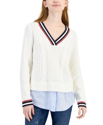 Tommy Hilfiger Women s Cable Knit Layered Look Sweater Macy s