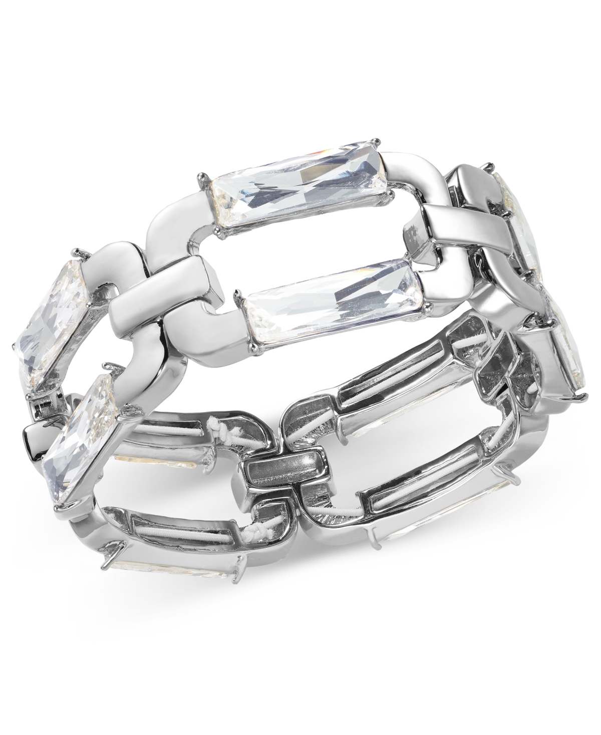 Shop Inc International Concepts Stone Chain Link Stretch Bracelet, Created For Macy's In Silver