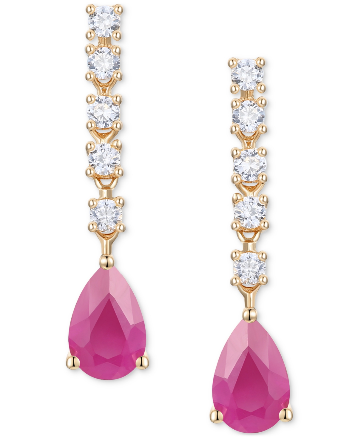 Emerald (3/4 ct. t.w.) & Diamond (1/5 ct. t.w.) Chain Pear Drop Earrings in 14k Gold (Also & Sapphire) - Ruby