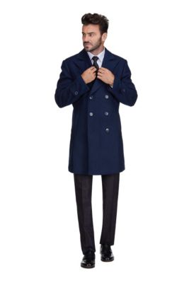 Men's Double Breasted Pea Coat Wool Blend Dress Peacoat