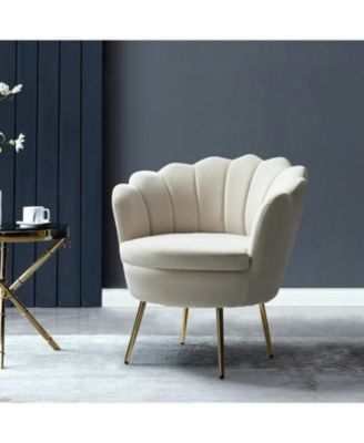 Modern Velvet Barrel Chair with Channel Tufted Back