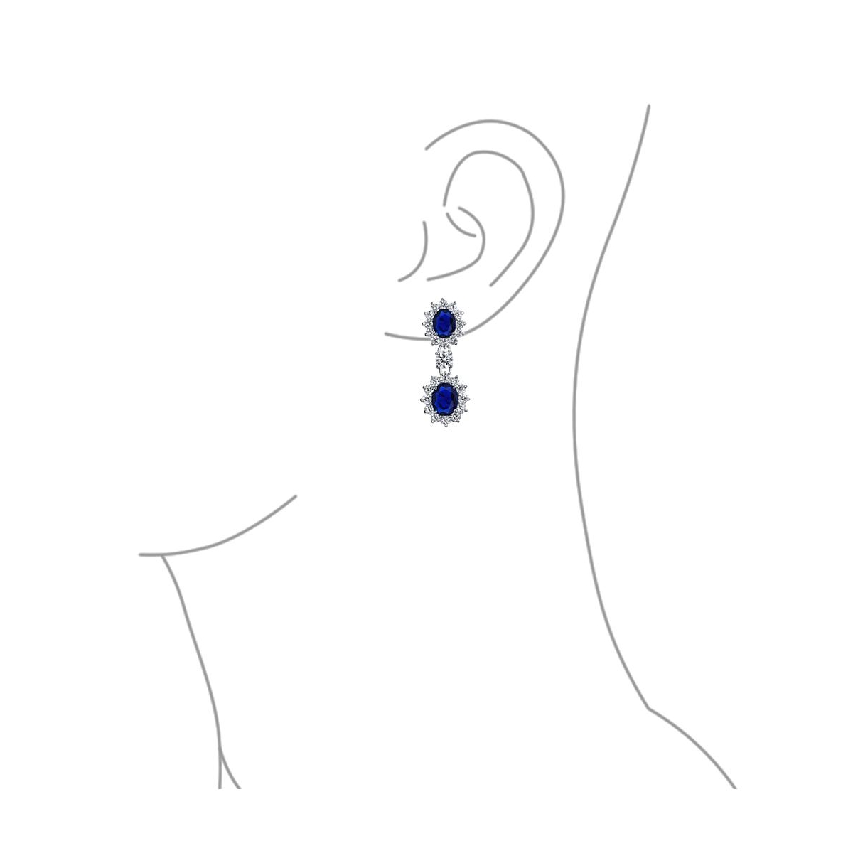 Bling Jewelry Art Deco Style Crown Halo Oval Cubic Zirconia Royal Blue Cz Fashion Dangle Drop Earrings For Prom smaid Rhodium Plated