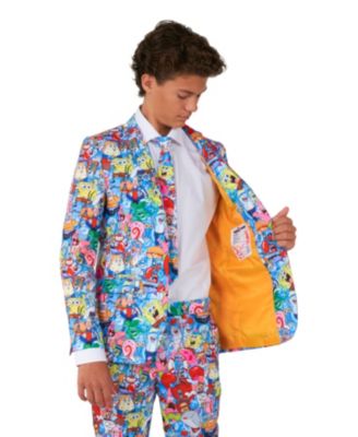 Big Boys SpongeBob Frenzy Slim Fit Suit Set Including Blazer, Pants and Clip-On-Tie