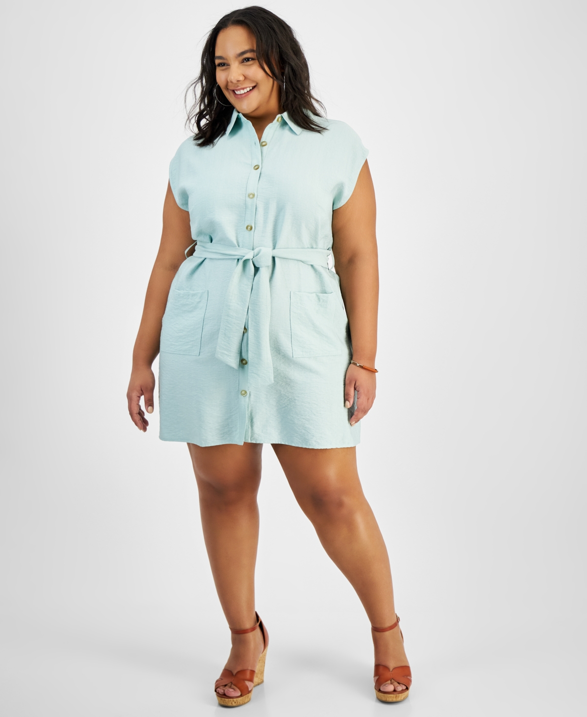 Shop And Now This Trendy Plus Size Belted Dolman-sleeve Shirtdress, Created For Macy's In Harbor Grey