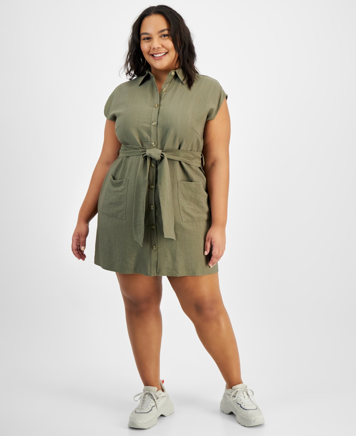 Shop And Now This Trendy Plus Size Belted Dolman-sleeve Shirtdress, Created For Macy's In Crushed Oregano