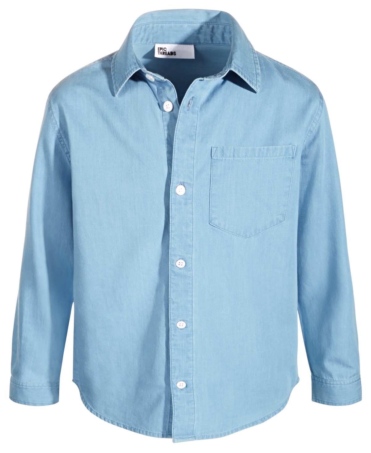 Shop Epic Threads Toddler And Little Boys Long-sleeve Cotton Chambray Shirt, Created For Macy's In Medium Wash
