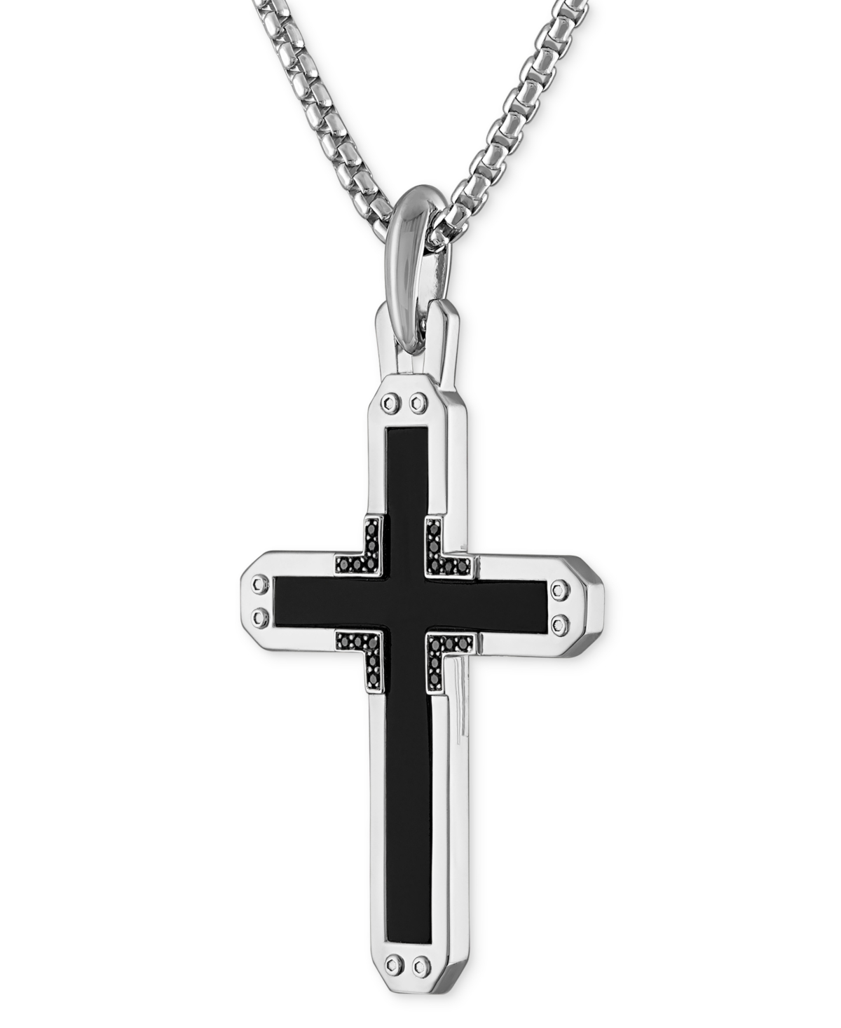 Shop Bulova Sterling Silver Black Onyx & Black Diamond Cross Pendant Necklace, 24" + 2" Extender In Silver Tone