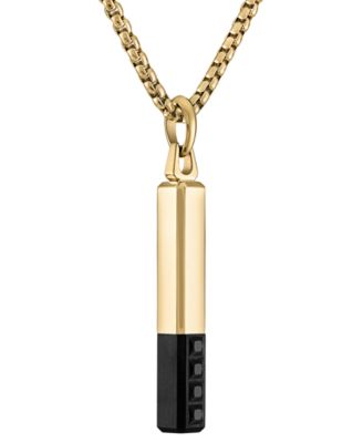 Gold-Tone & Black IP Stainless Steel Black Spinel Pendant Necklace, 24" + 2" extender