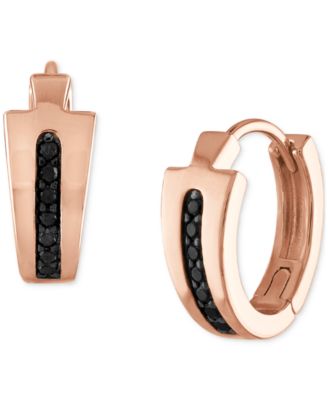 Bulova - 14k Rose Gold-Plated Sterling Silver Black Diamond Hoop Earrings, 0.5"