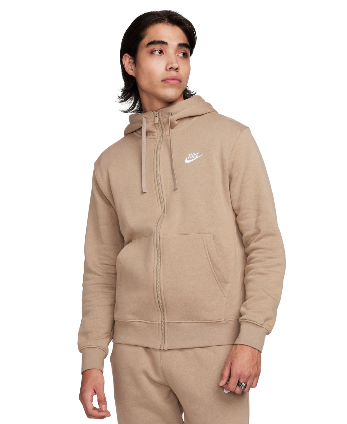 Shop Nike Men's Sportswear Club Fleece Full-zip Hoodie In Khaki,khaki,white