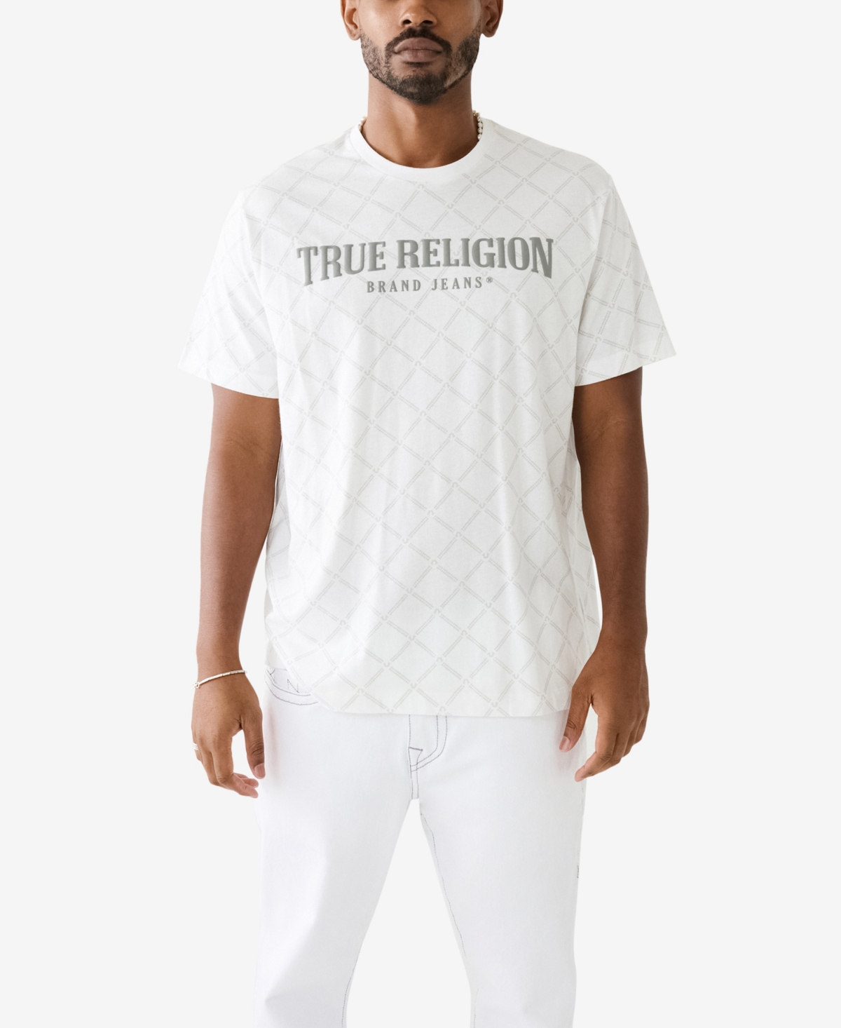 True Religion Men's Monogram Arch Short Sleeve Relaxed T-shirt In Optic White