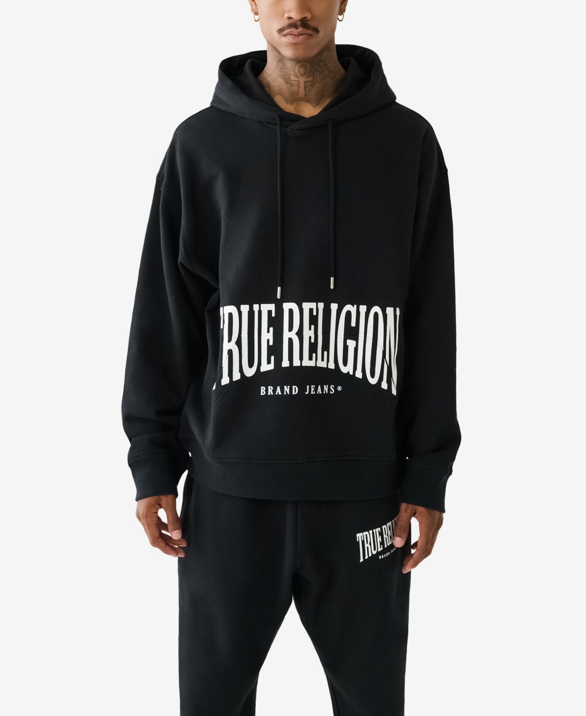 True Religion Men's Relaxed Stretch Arch Hoodie In Jet Black