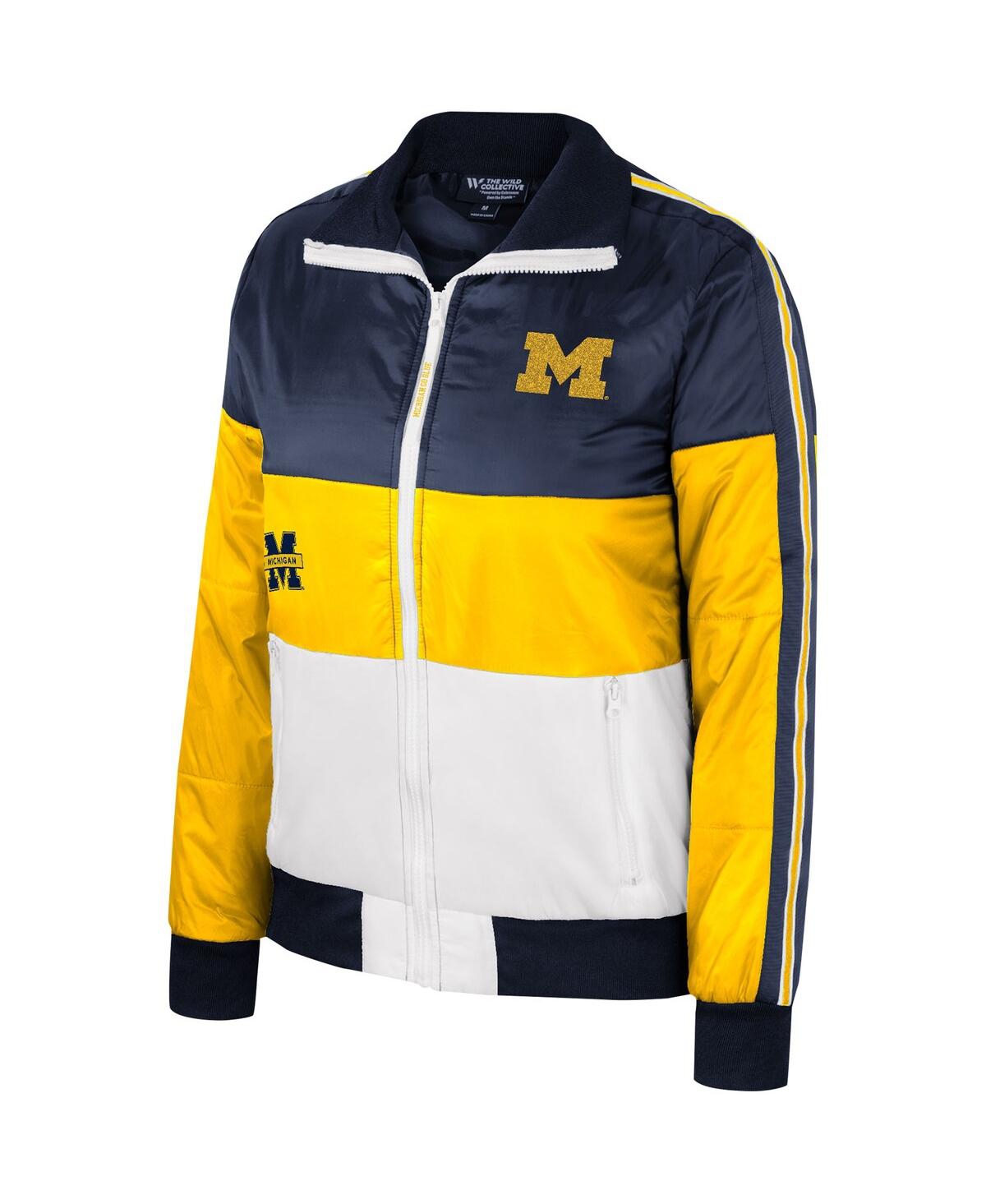 Shop The Wild Collective Women's  Maize Michigan Wolverines Color-block Puffer Full-zip Jacket