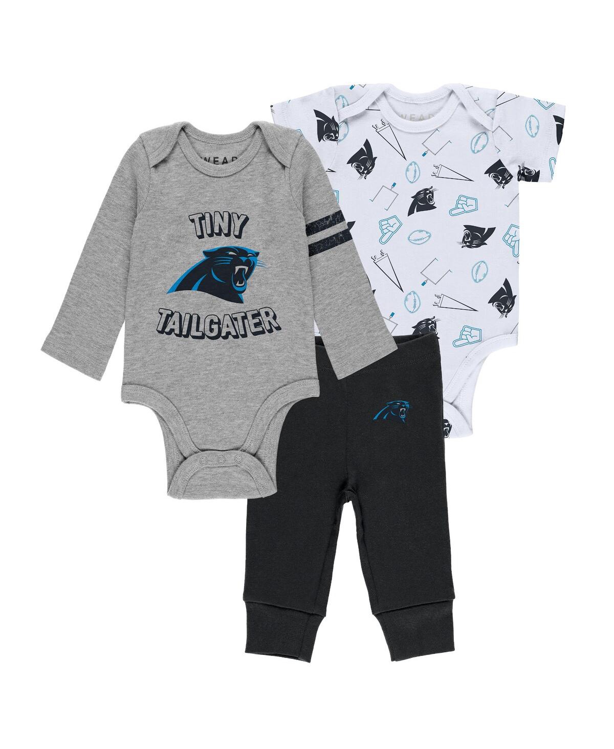 Wear By Erin Andrews Babies' Newborn And Infant Boys And Girls  Gray, Black, White Carolina Panthers Three-pi In Gray,black,white