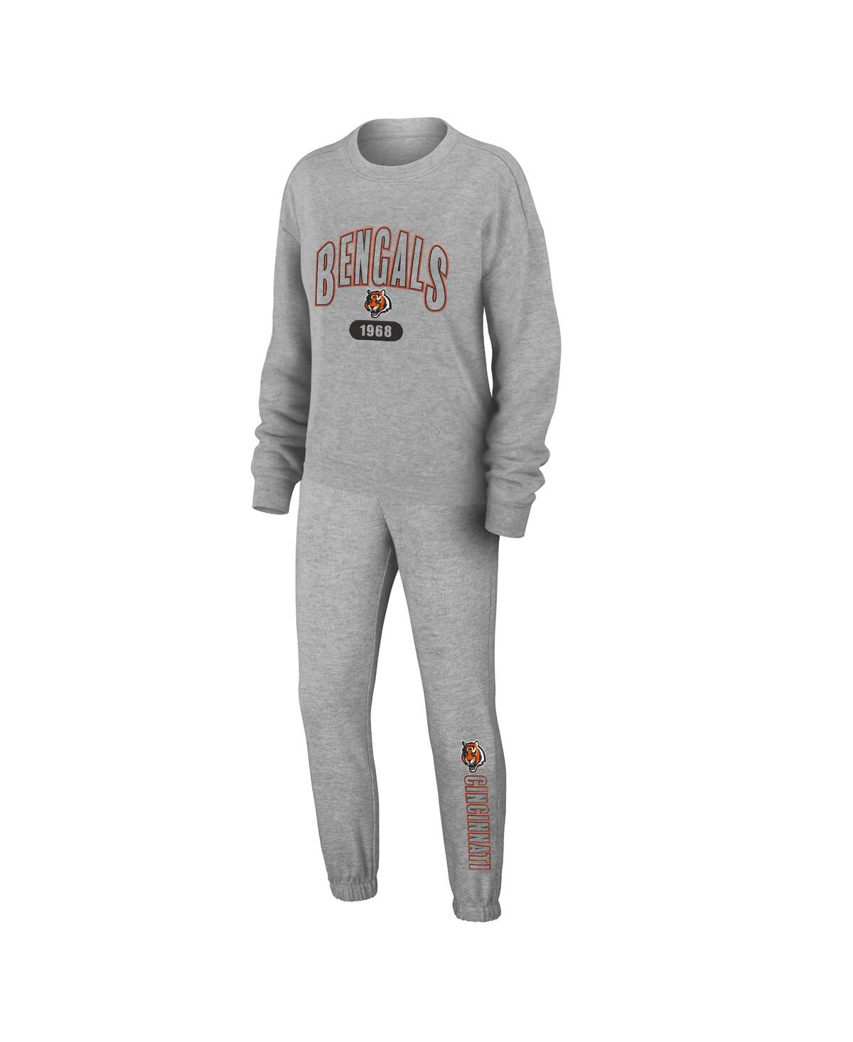 Women's Wear by Erin Andrews Heather Gray Cincinnati Bengals Plus Size Knitted Tri-Blend Long Sleeve T-shirt and Pants Lounge Set - Heather Gray