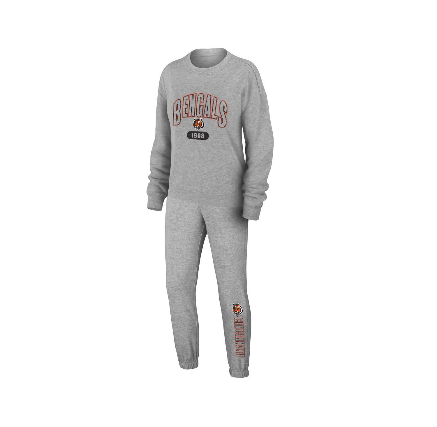Women's Heather Gray Cincinnati Bengals Plus Size Knitted Tri-Blend Long Sleeve T-shirt and Pants Lounge Set