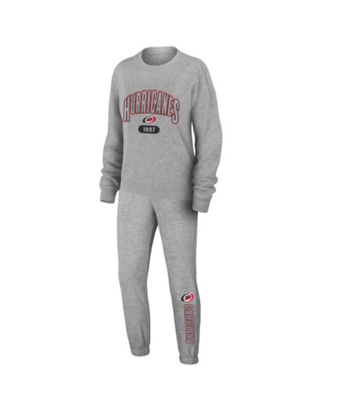 Женские пижамы WEAR by Erin Andrews Women's Heather Gray Carolina Hurricanes Knit Long Sleeve Tri-Blend T-shirt and Pants Sleep Set