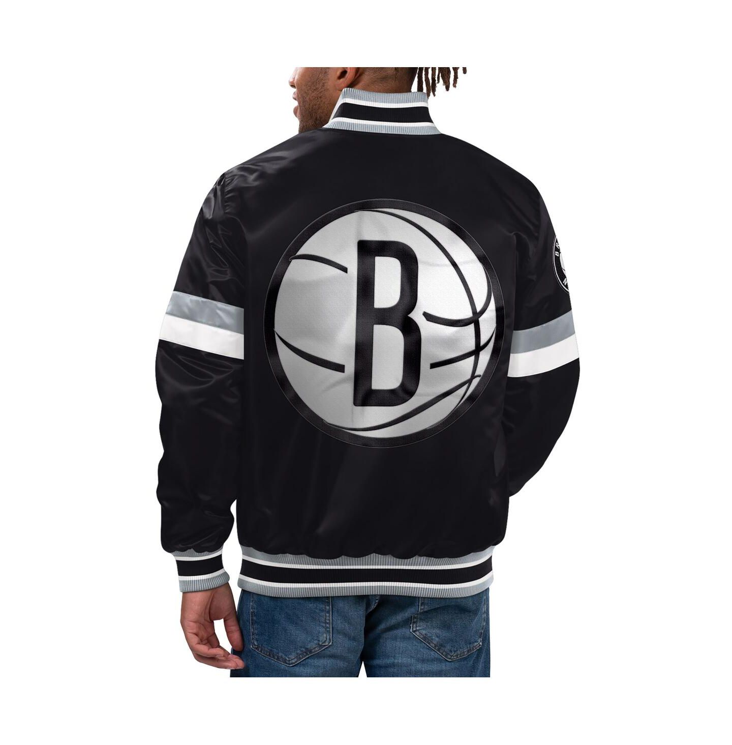 Мужская куртка Starter Black Brooklyn Nets Home Game Satin Full-Snap Varsity — фото 2