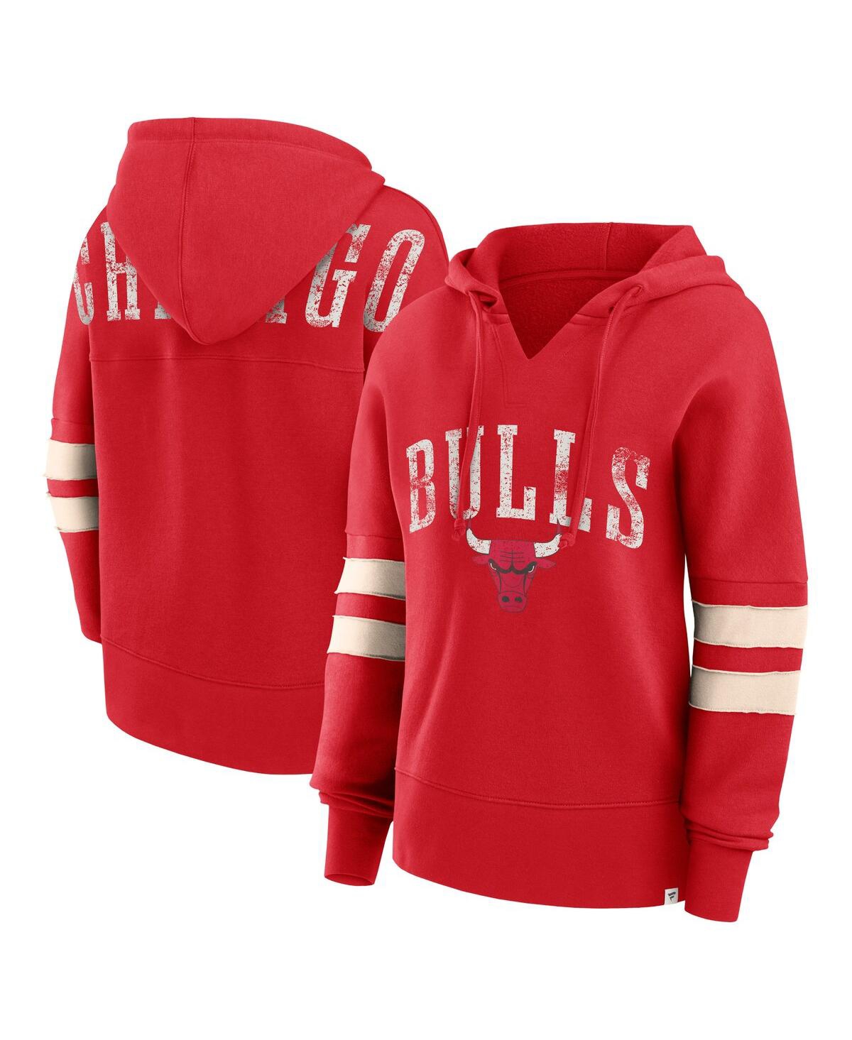 Shop Fanatics Women's  Red Distressed Chicago Bulls Bold Move Dolman V-neck Pullover Hoodie