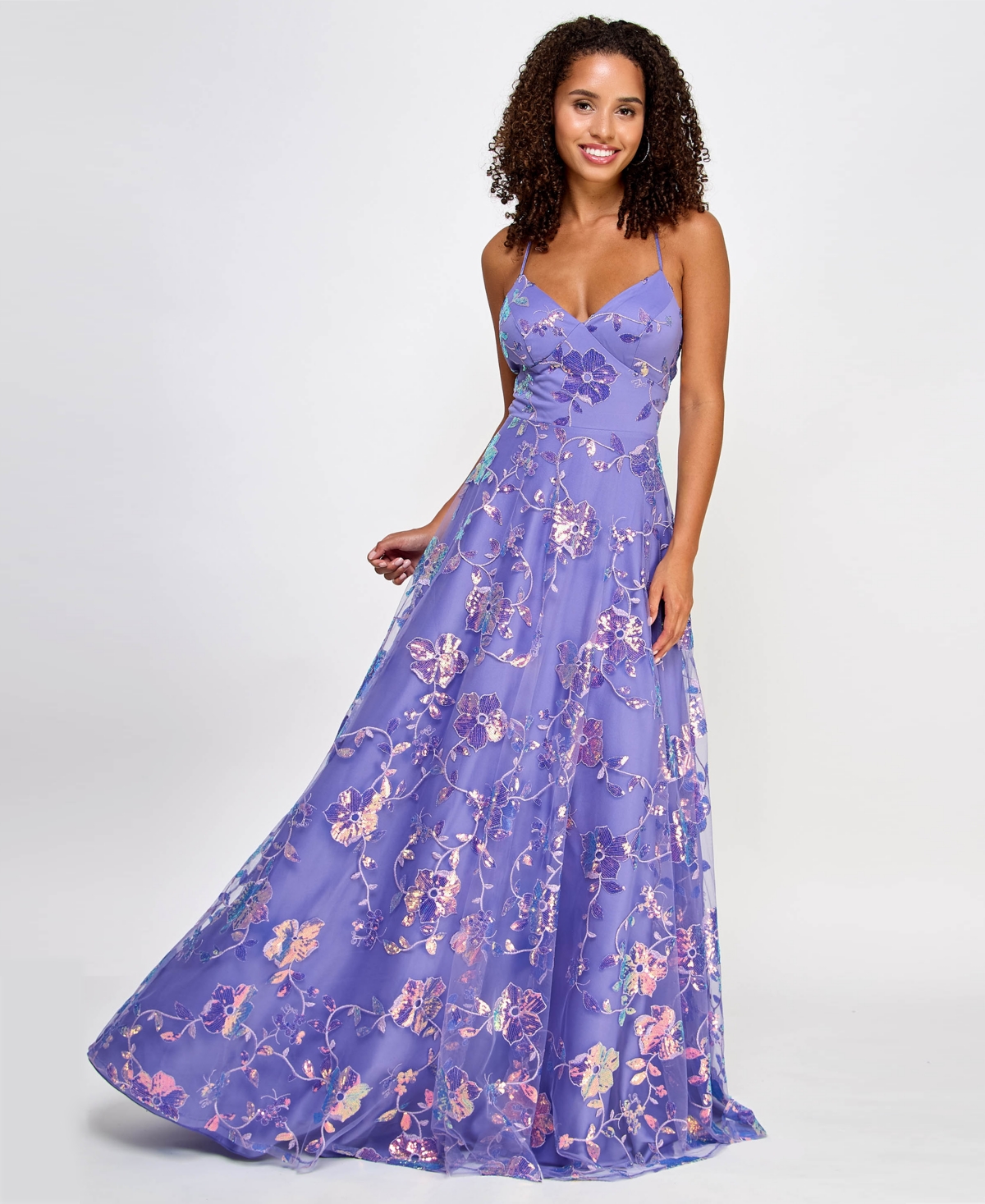Juniors' Embellished Open-Back Gown, Created for Macy's - Lavender