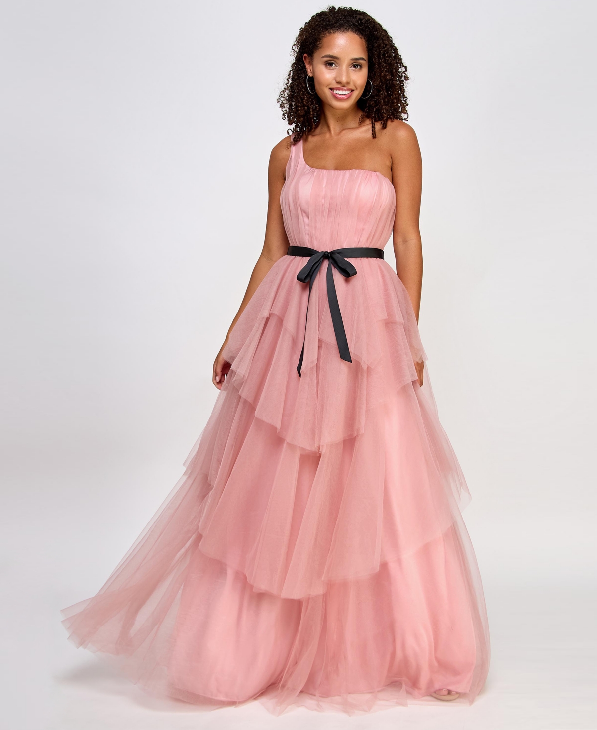 City Studios Juniors' Tulle One-shoulder Ball Gown, Created For Macy's In Pale Mauve