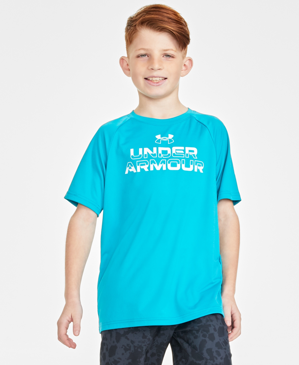 Under Armour Kids' Big Boys Tech Split Wordmark Graphic Short-sleeve T-shirt In Circuit Teal,white