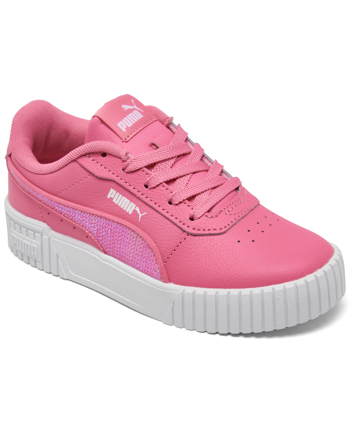 Puma Kids' Little Girls Carina 2.0 Sparkle Casual Sneakers From Finish Line In Pink,white