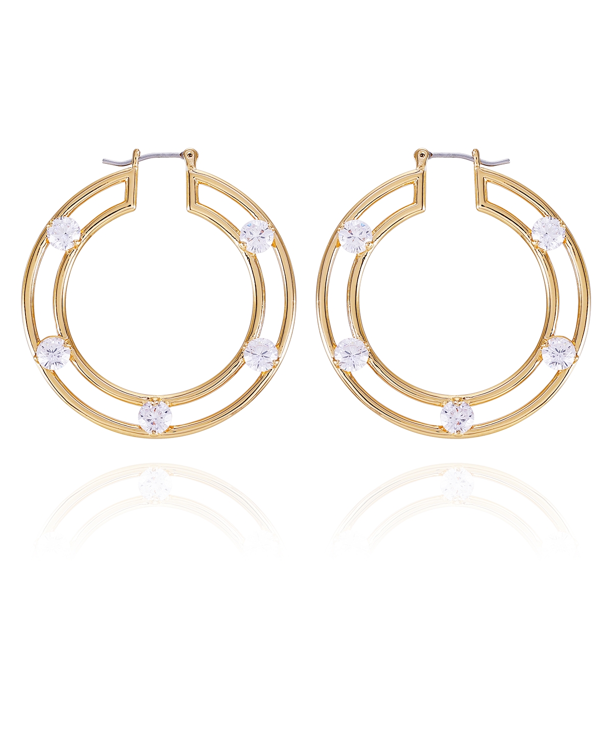 Vince Camuto Gold-tone Clear Glass Stone Chunky Hoop Earrings