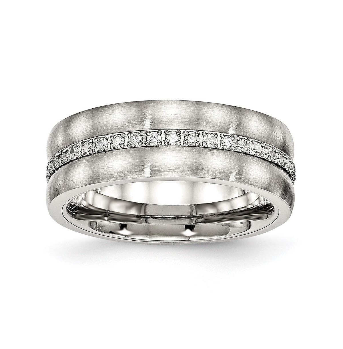 Stainless Steel Brushed Polished Cz Checkered 7.5mm Band Ring - White