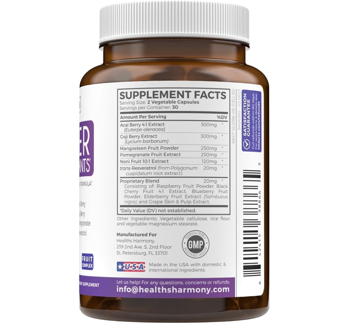Healths Harmony Super Antioxidant Capsules, Powerful Super Food Antioxidant Daily Blend - Acai Berry, Goji, Pomegranate & Trans Resveratrol, Health's