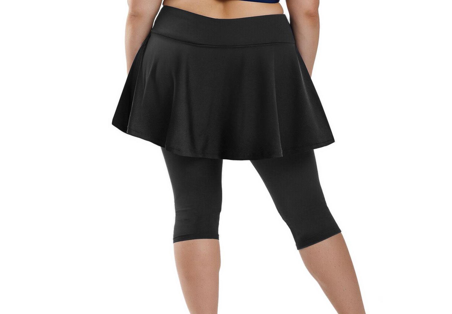 Женская юбка-шорты Calypsa Plus Size Chlorine Resistant High Waisted Flared Swim Skort With Attached Capri, цвет: Чёрный — фото 3