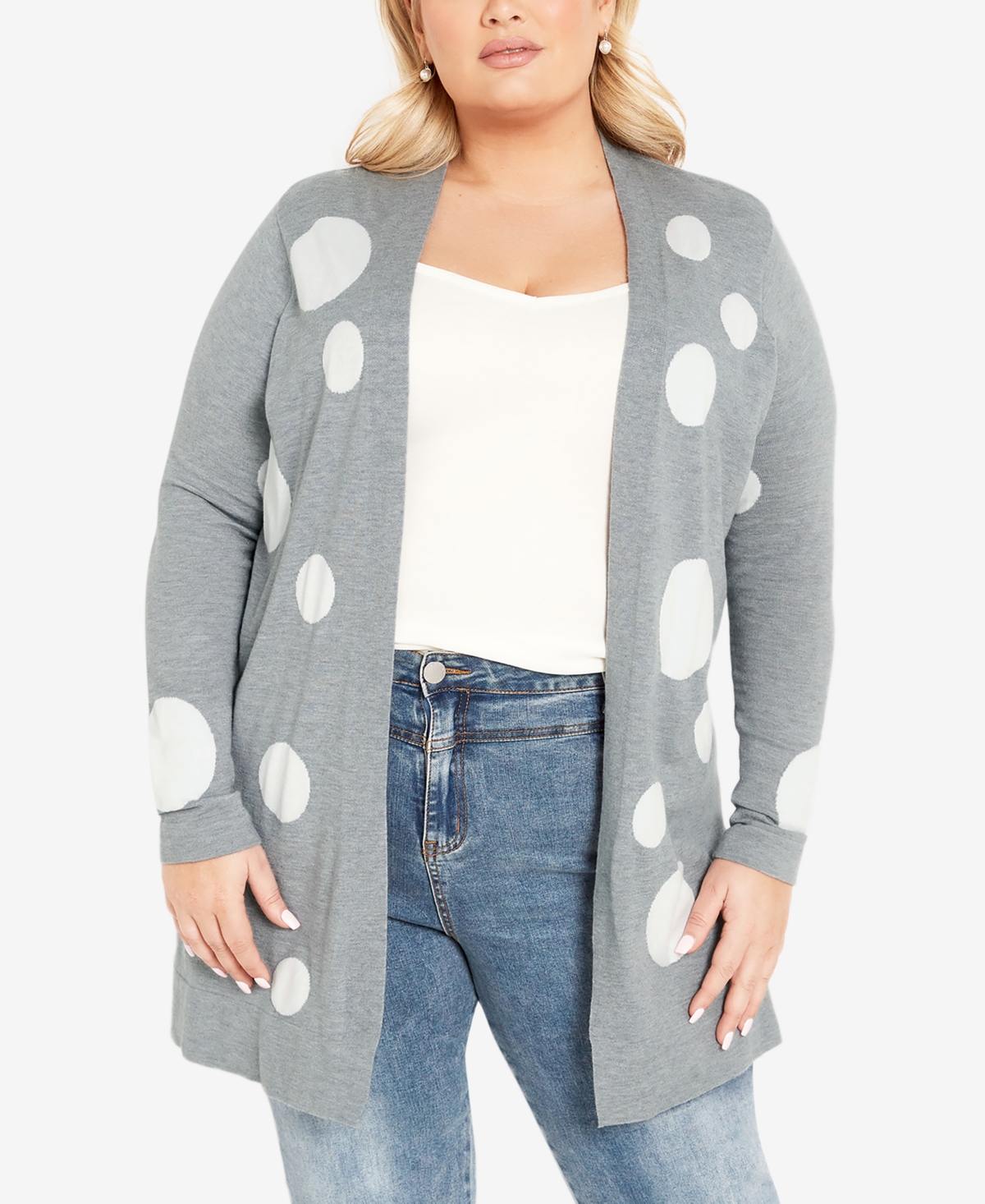Avenue Plus Size Spot It Longline Cardigan Sweater In Gray Marle