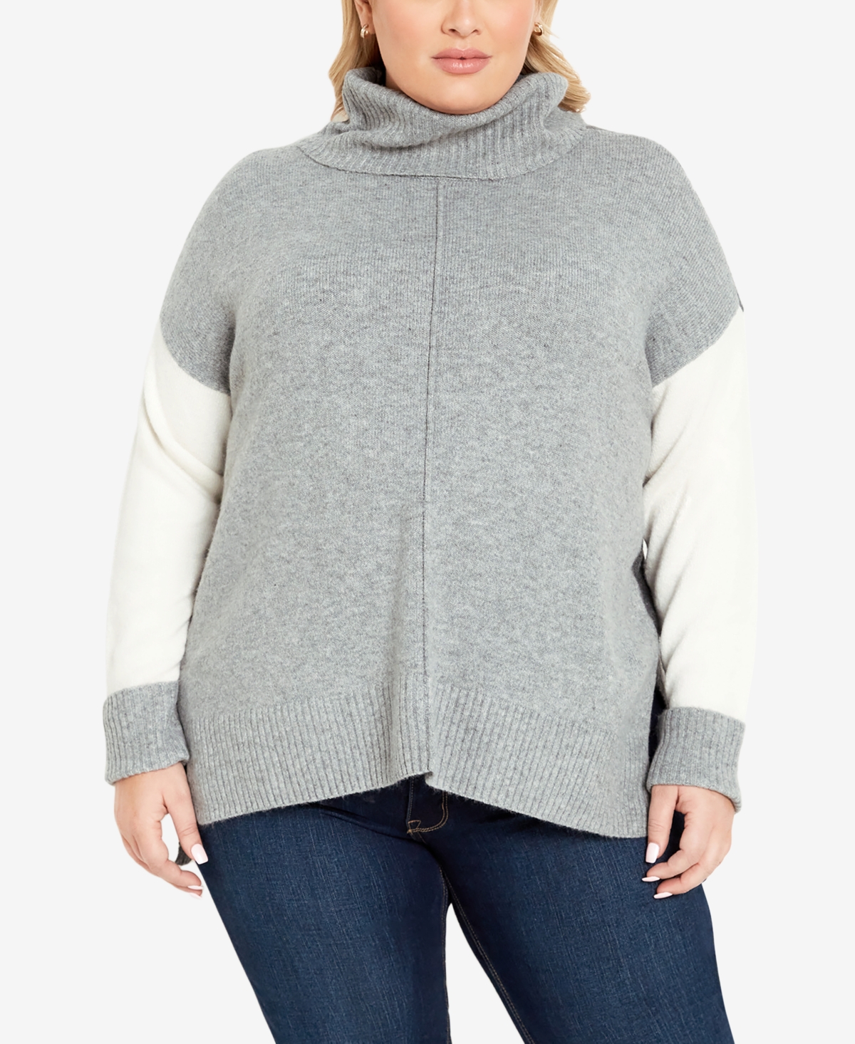 Avenue Plus Size Riley High Low Sweater In Gray Marle