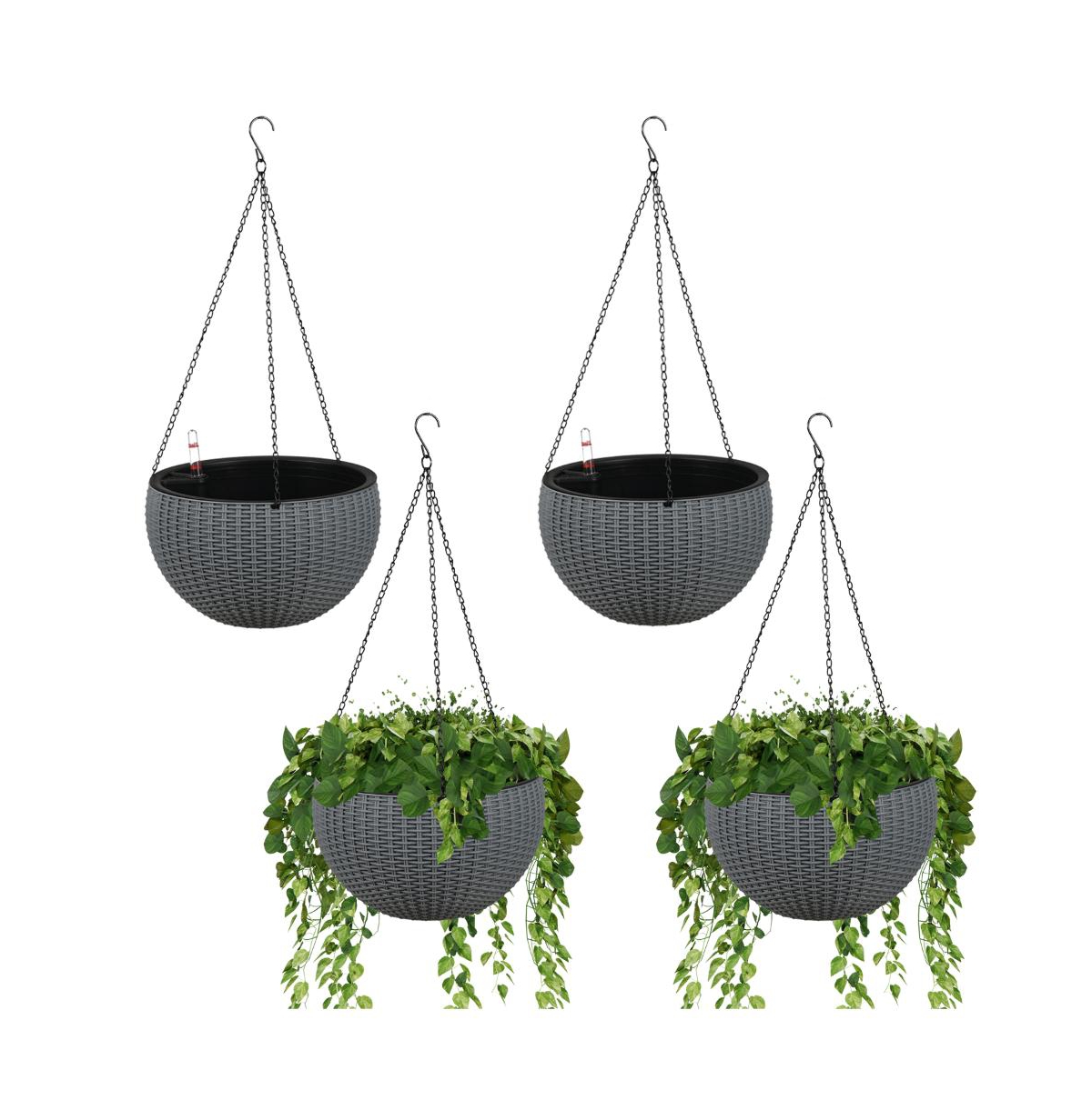 4 Pack Self-Watering Hanging Planters, 10.24'' x 4.72'' x 6.38 '' Dual-pots Design Hanging Baskets - White