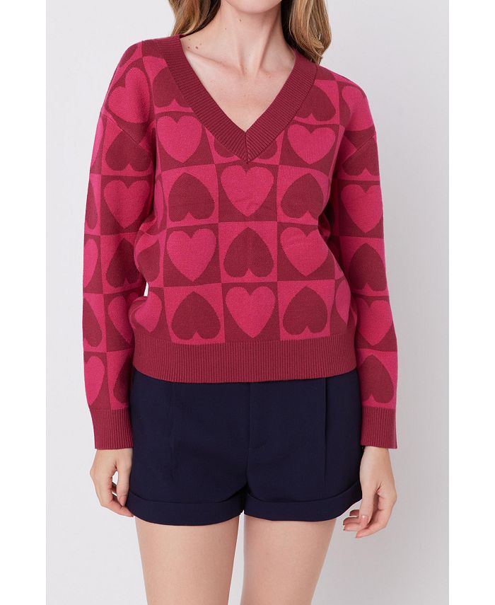 English Factory Women s Heart Knit Sweater Macy s