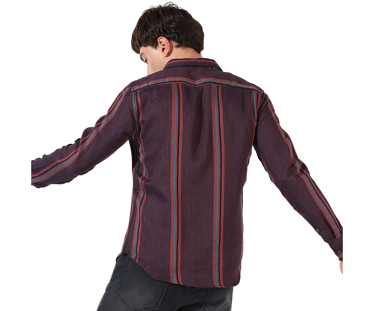Campus Sutra Men'sStriped Regular Fit Casual Shirt - Maroon