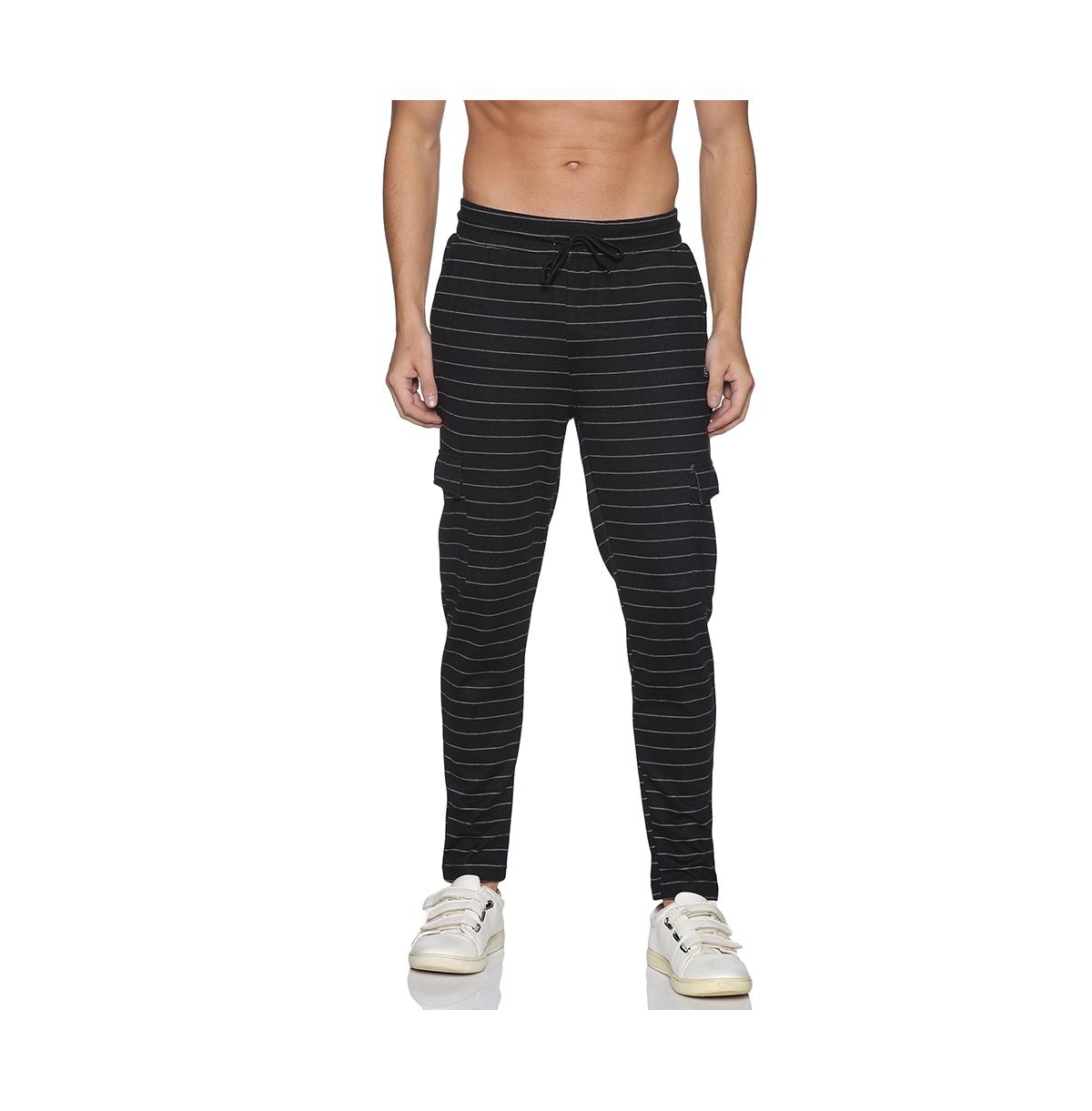Campus Sutra Men's Black Horizontal Striped Casual Joggers In Jet Black