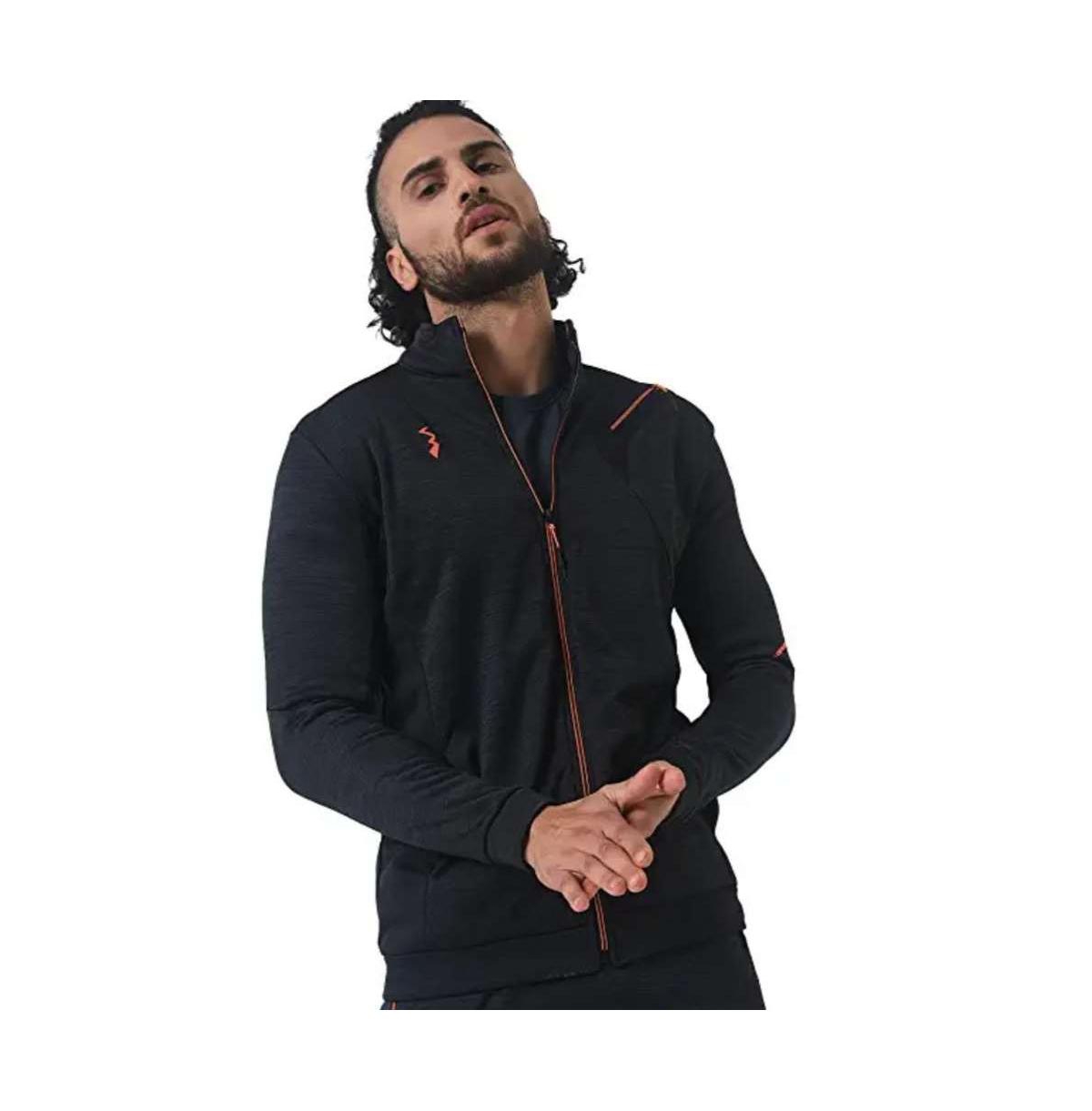 Men's Black Heathered Activewear Jacket With Reflective Detail - Black