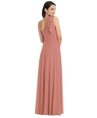 Womens Draped One-Shoulder Maxi Dress with Scarf Bow