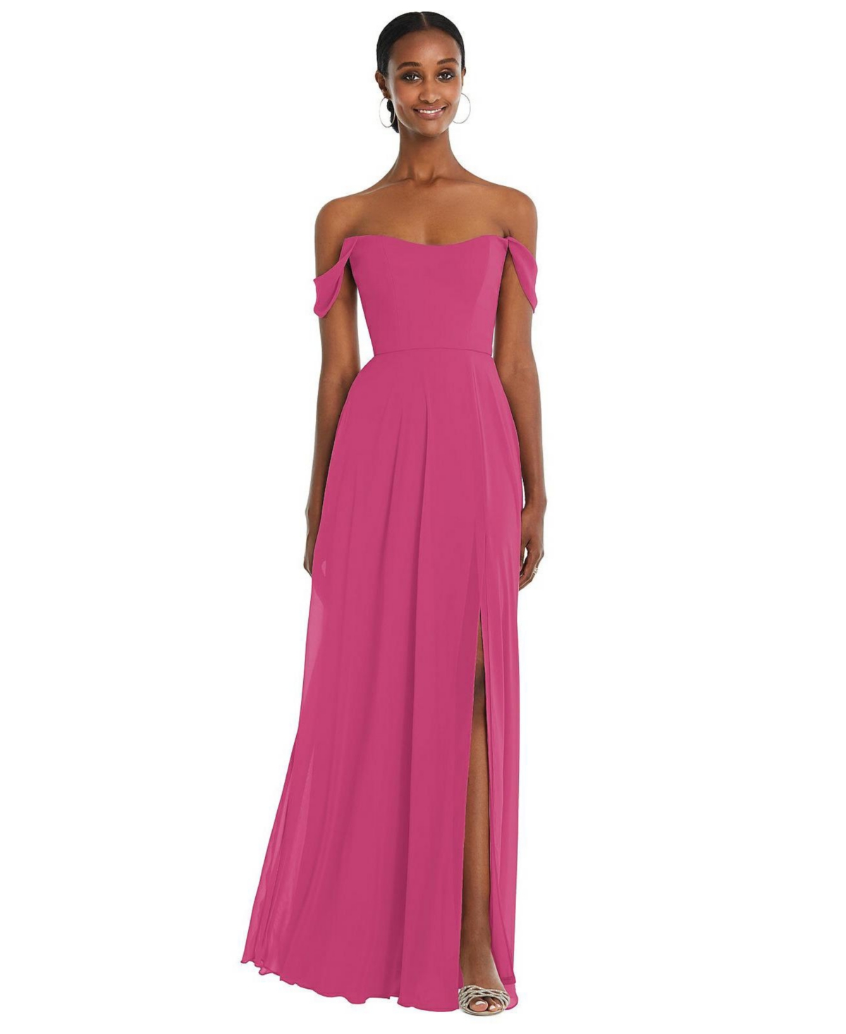 Off-the-Shoulder Basque Neck Maxi Dress with Flounce Sleeves - Tea rose