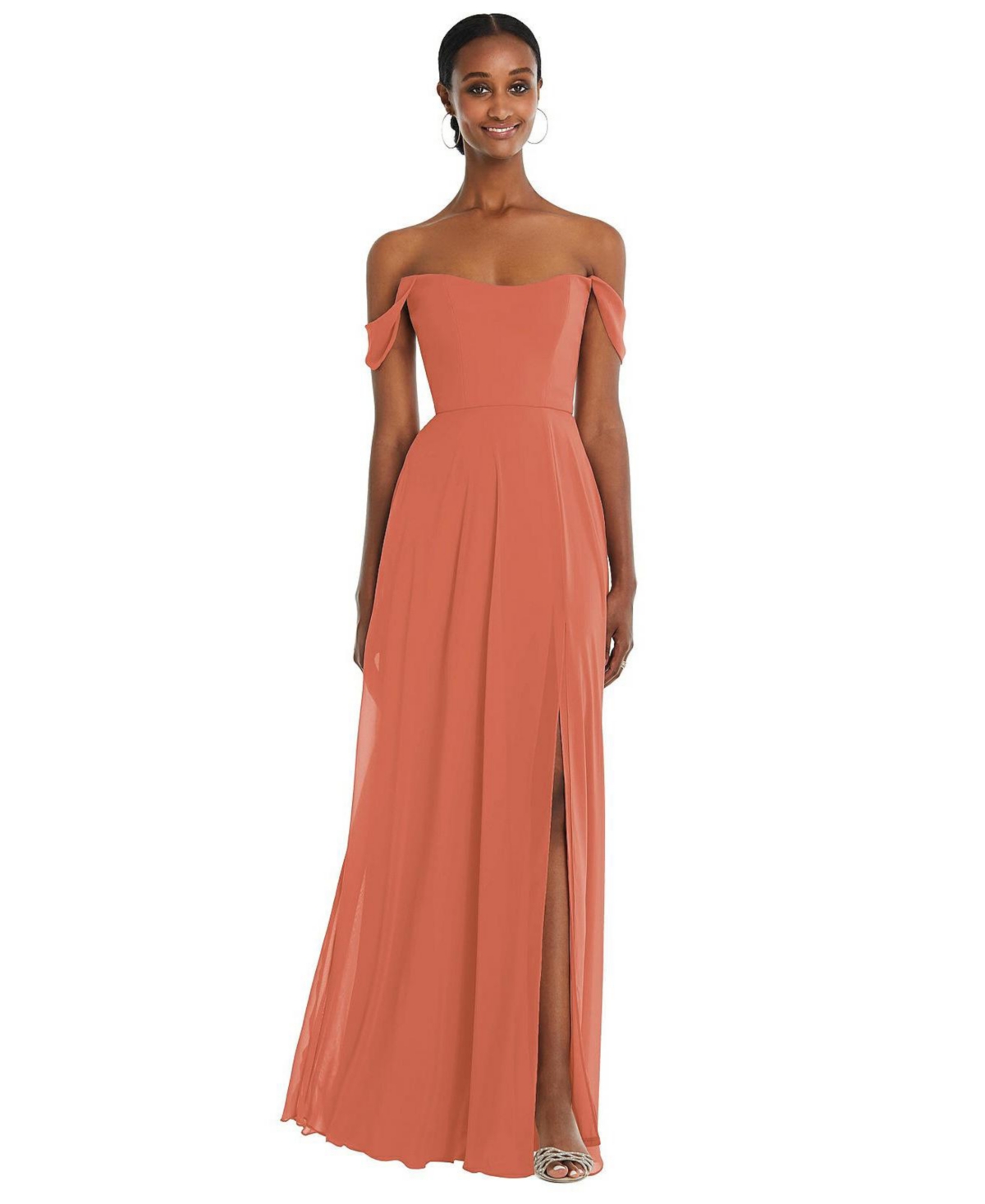 Off-the-Shoulder Basque Neck Maxi Dress with Flounce Sleeves - Tea rose