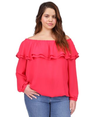 Michael Kors - Plus Size Off-The-Shoulder Ruffled Peasant Top