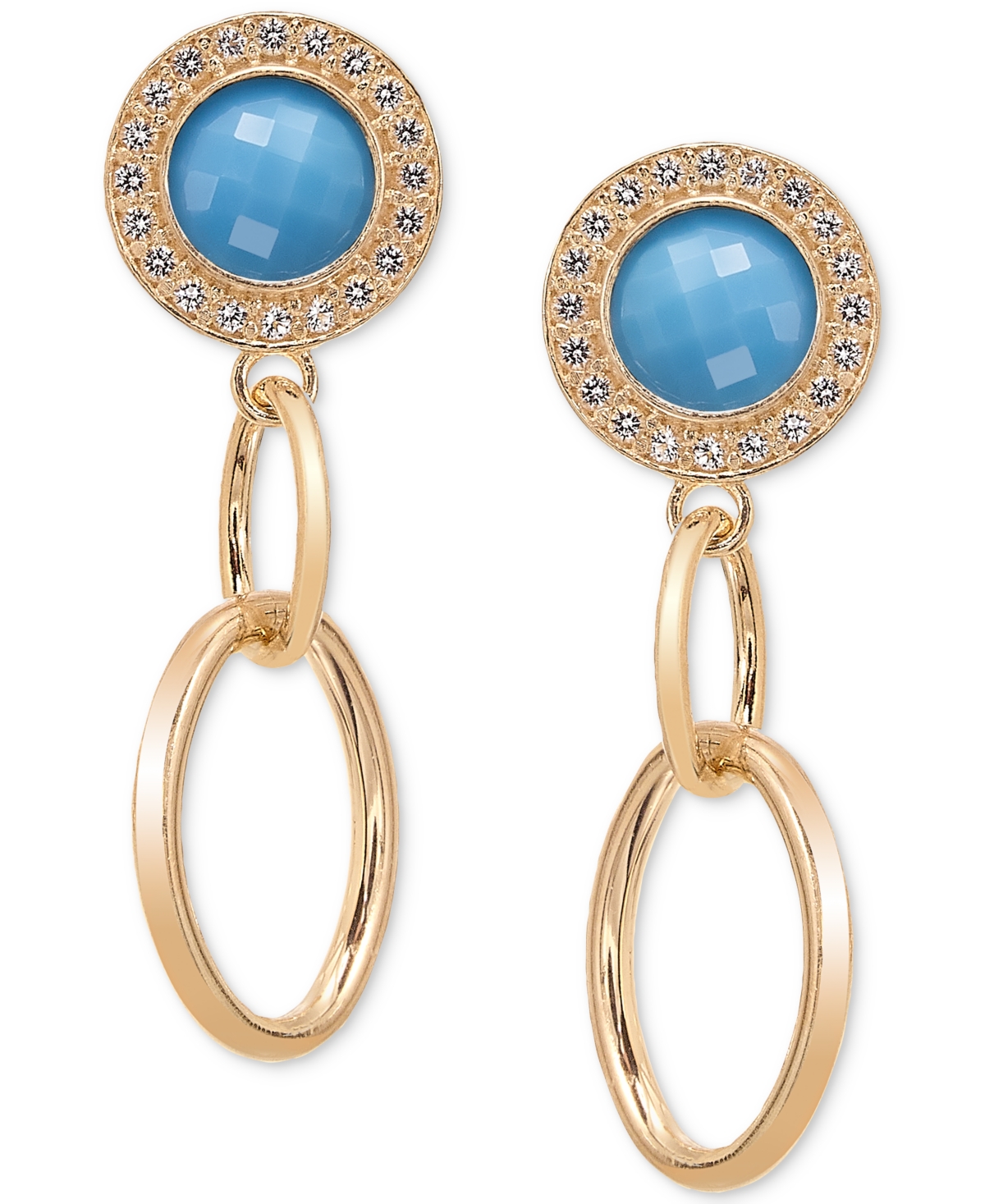 Onyx & White Topaz (1/2 ct. t.w.) Halo Link Drop Earrings in 14k Gold-Plated Sterling Silver (Also  - Turquoise
