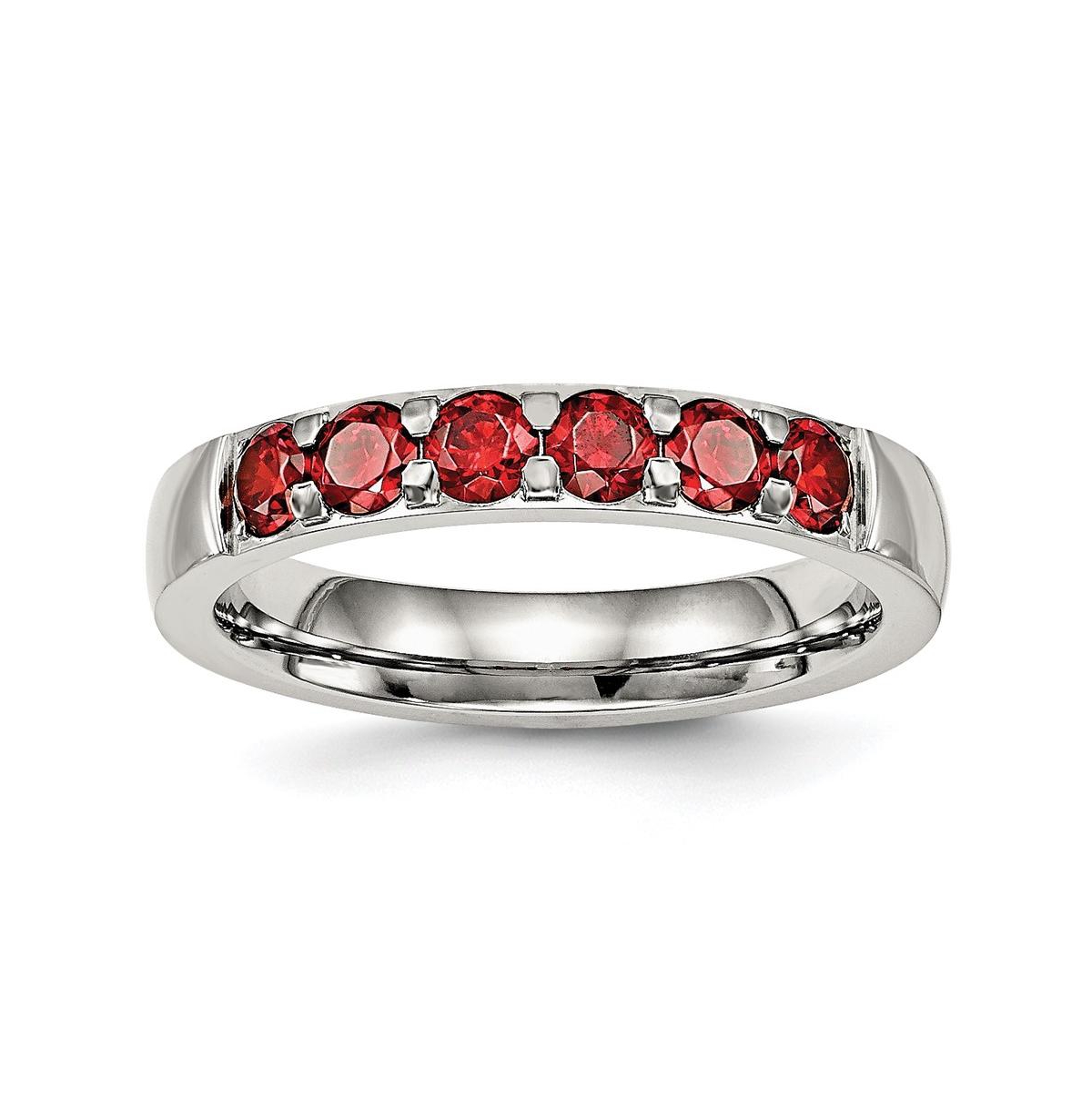 Stainless Steel Polished Red Cz 4mm Band Ring - White