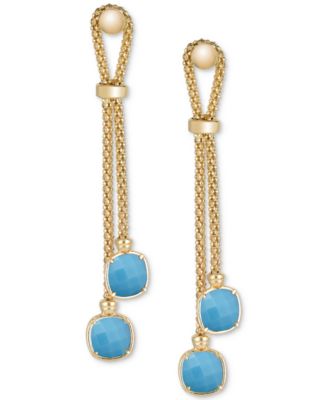Lapis Lazuli Double Chain Drop Earrings in 14k Gold-Plated Sterling Silver (Also in Turquoise, Citrine, Amethyst, Garnet & Onyx)