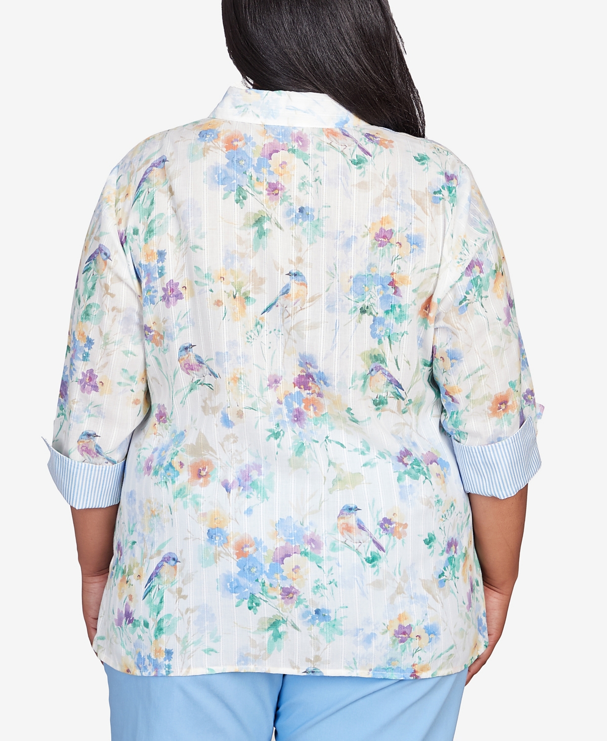 Alfred Dunner Plus Size Classic Pastels Painted Birds Button Down Top