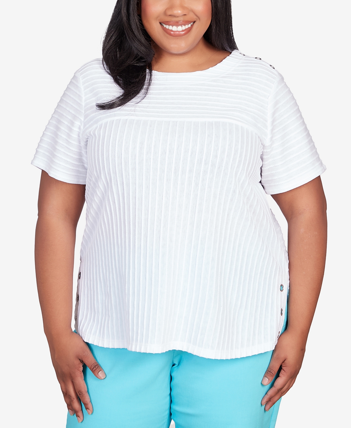 Alfred Dunner Plus Size Classic Brights Solid Texture Split Shirttail T-shirt