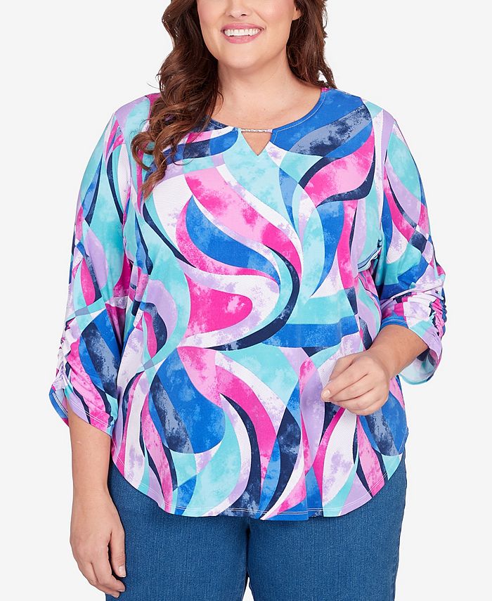Alfred Dunner Plus Size Classic Puff Print Stained Glass Swirl Split ...