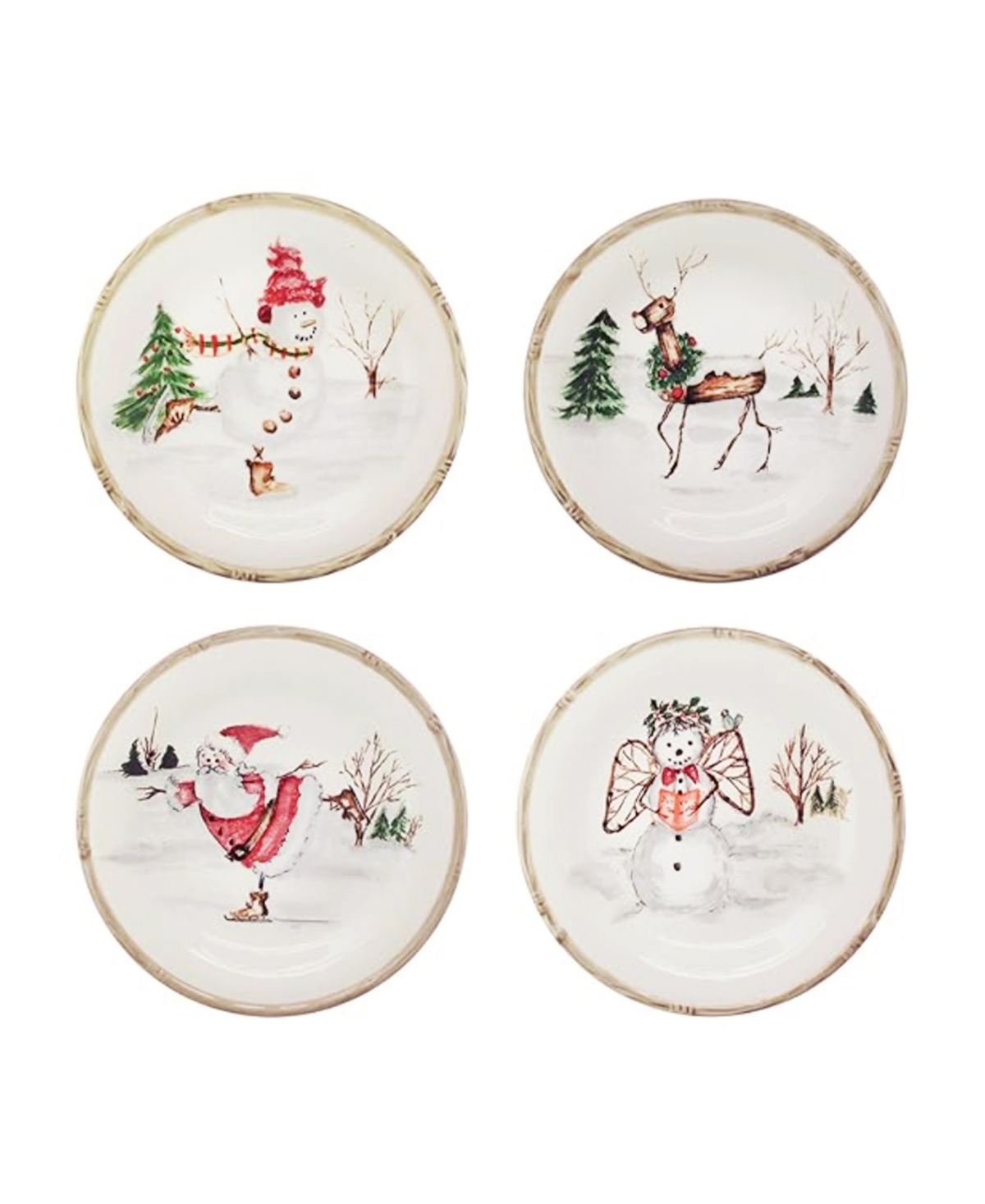 American Atelier Christmas Twig Set of 4 Dinner Plates