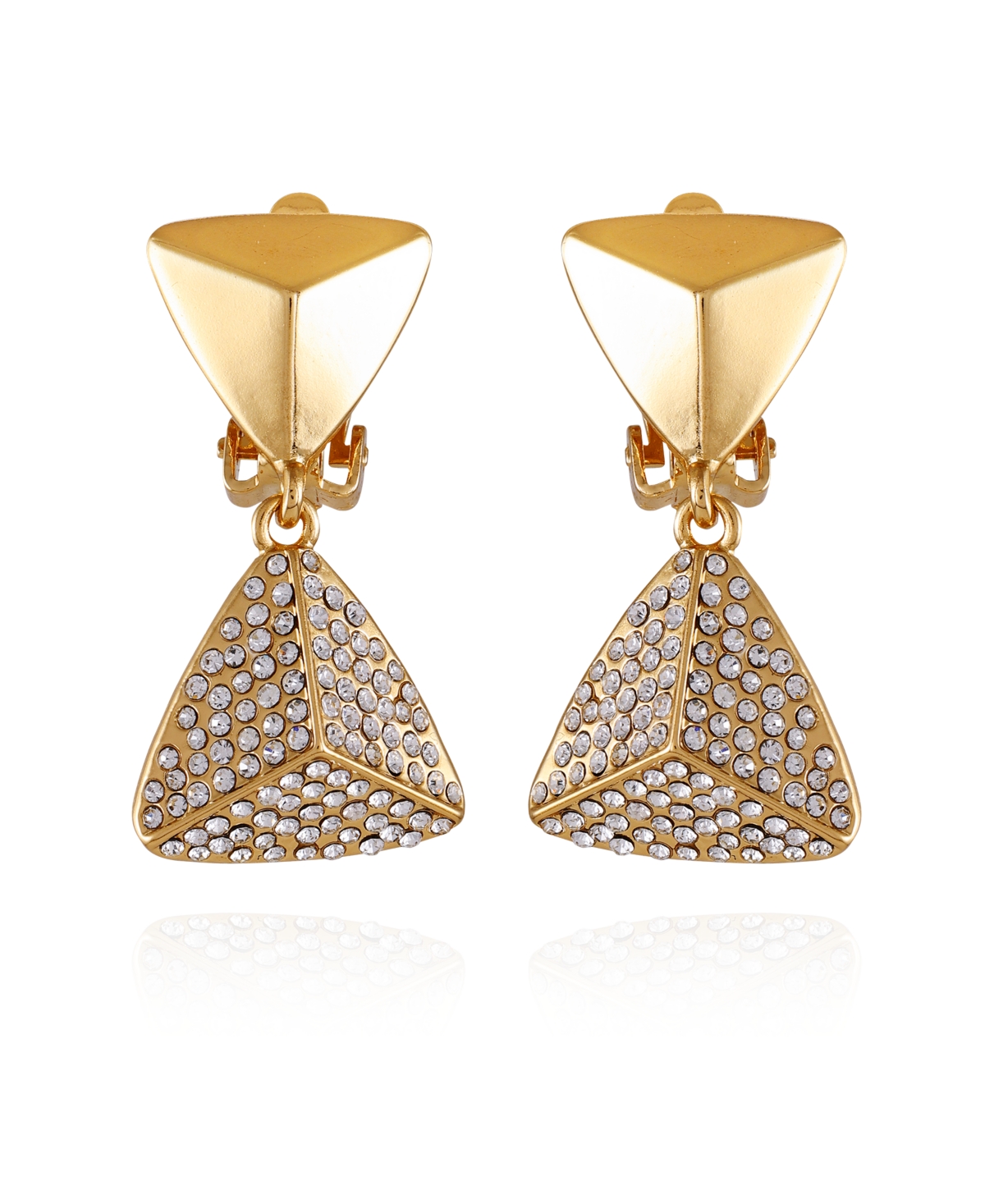 T Tahari Gold-tone Pyramid Clip On Drop Dangle Earrings
